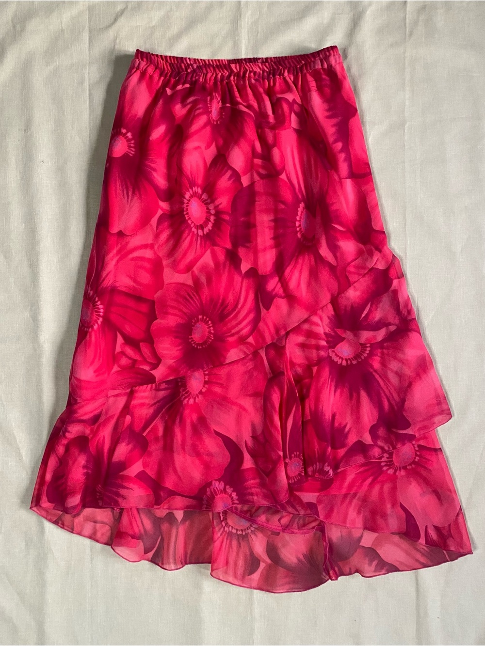 Y2K Ashro Pink Floral Asymmetrical High-Low Ruffle Skirt Size Medium Romantictic